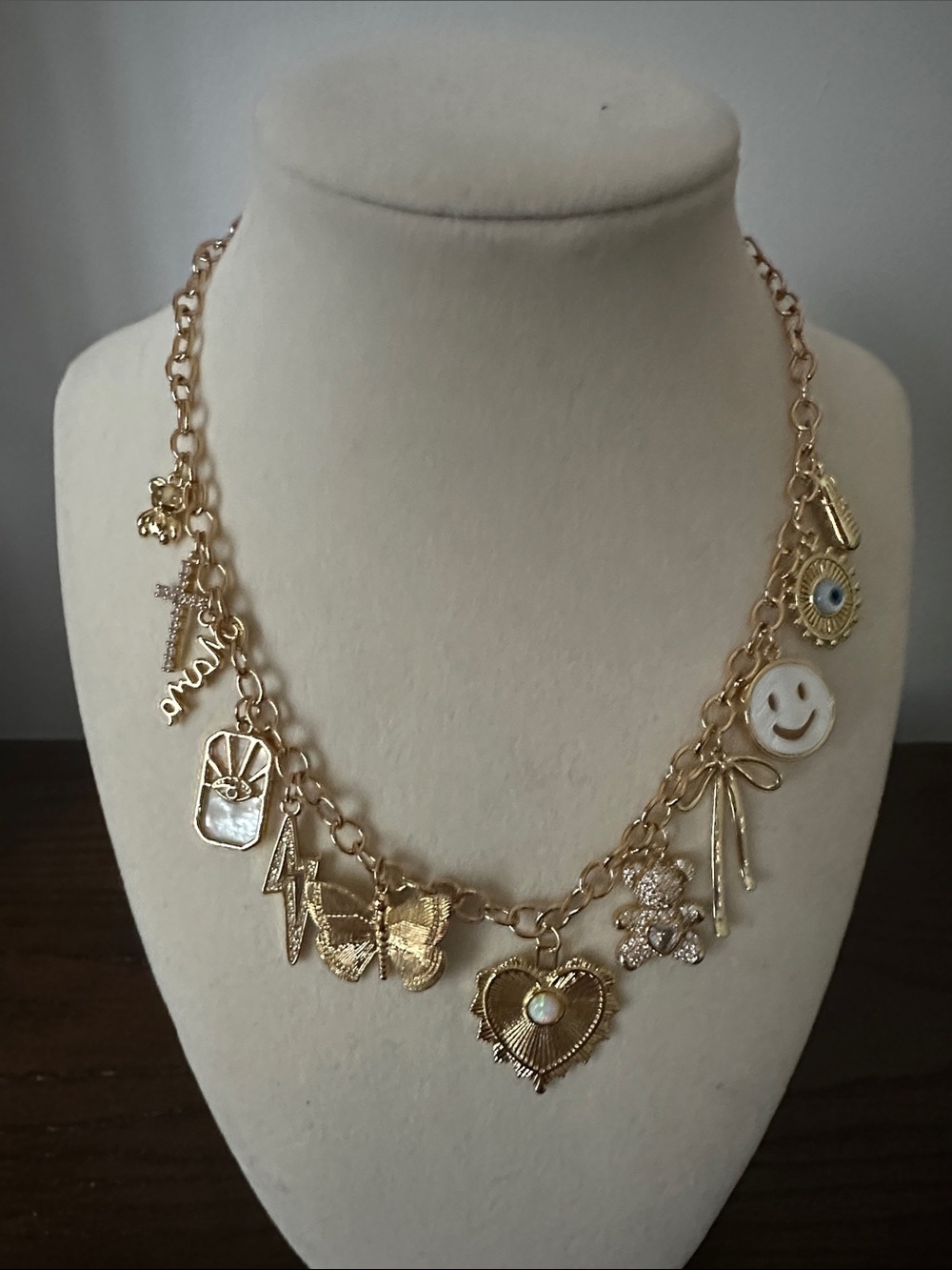 Gold Charm Necklace with 12 Mixed Charms - Women Jewelry- custom designed